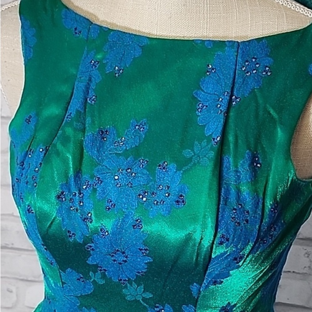 Mardis Gras Vintage Green Floral Dress - Picture 2 of 9